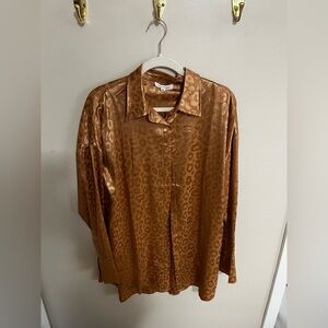 Leopard Print Satin Button-Up shirt/dress